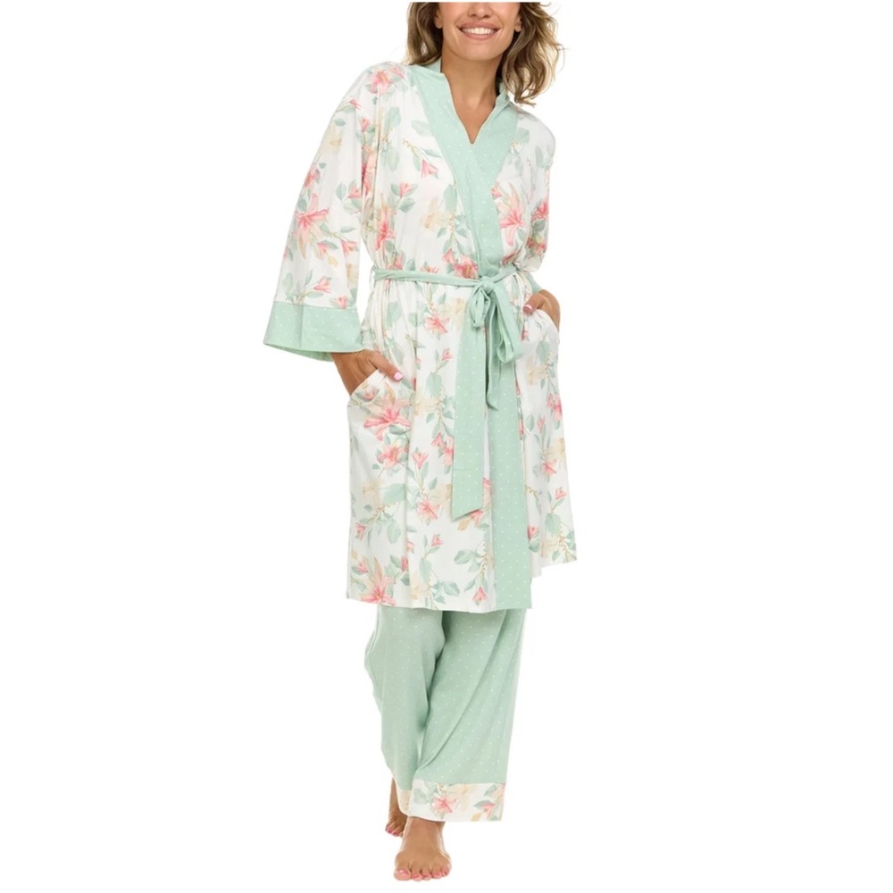 Flora Nikrooz Floral Lillies and Polka Dots Pastel Soft Robe